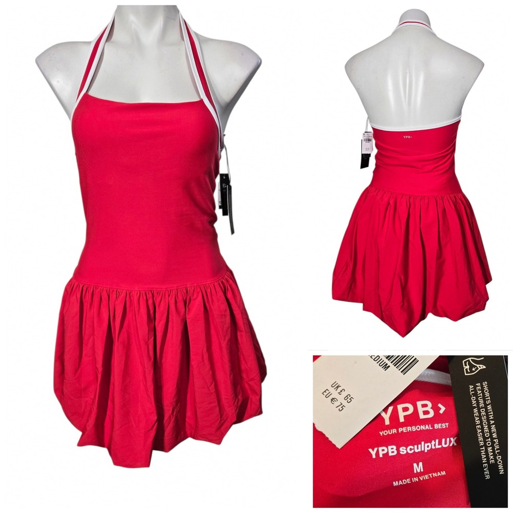 YPB Abercrombie SculptLUX Active Dress Red Halter Bubble Skirt Shorts Medium NWT